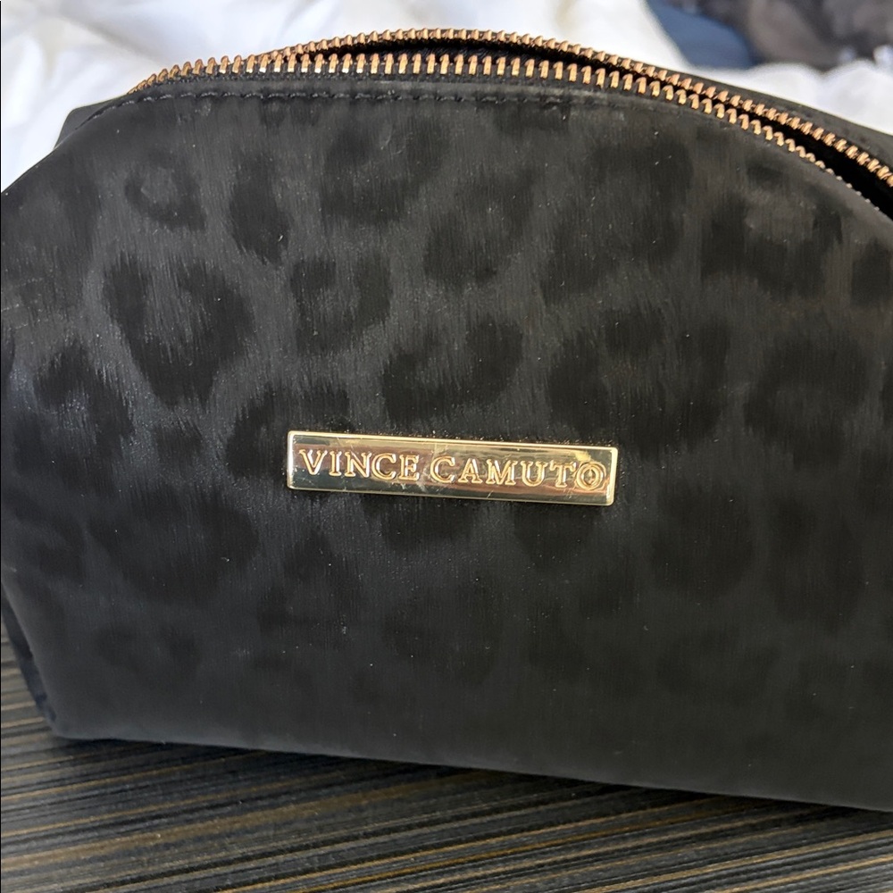 Vince Camuto Black Leopard Cosmetic Case